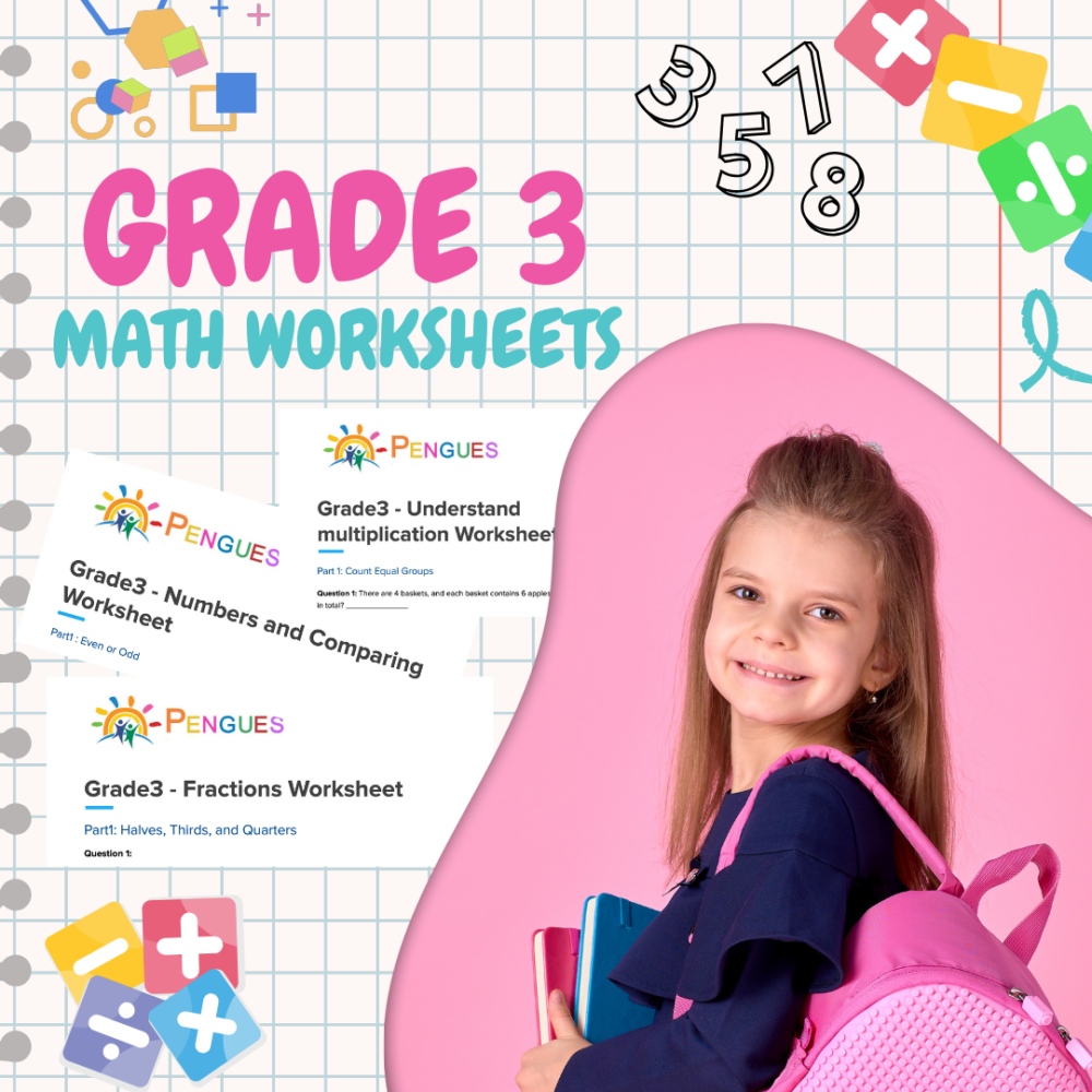 Grade 3 Printable Math Worksheets – AI-Enhanced for Mastering Multiplication, Division, and Fractions